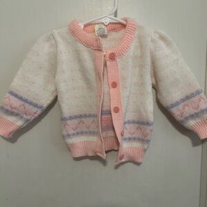 Vintage Pink and White Kids Cardigan and Pants Set